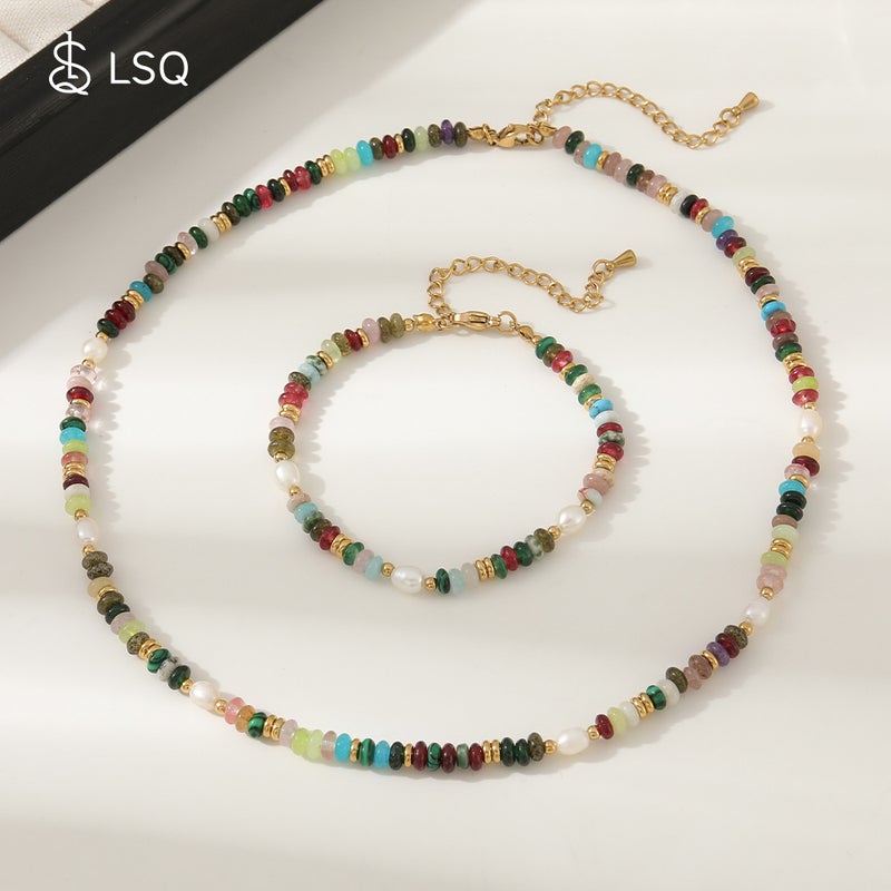 Colorful Natural Stone Pearl Beaded Necklace For Women, Trendy Light Luxury Niche Design, Dopamine-Inspired Versatile High-End Summer Style - Image 2